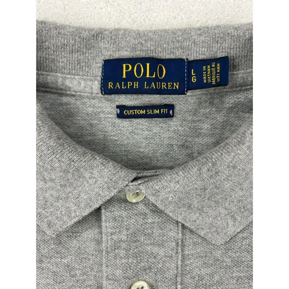 Polo Ralph Lauren Custom Slim‎ Fit Men L Gray Embordered Big Pony Red White Blue - Picture 2 of 9